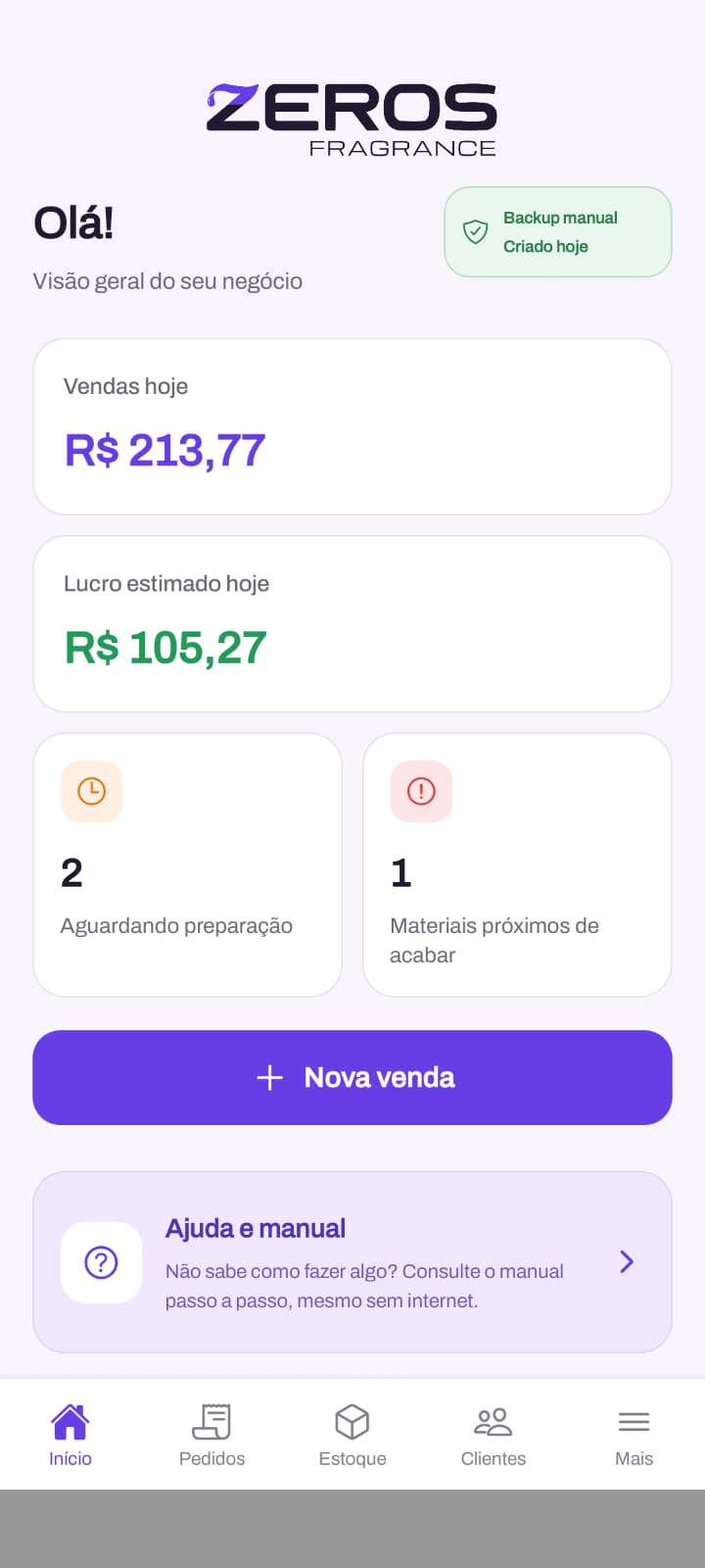 Tela inicial do ZEROS Fragrance