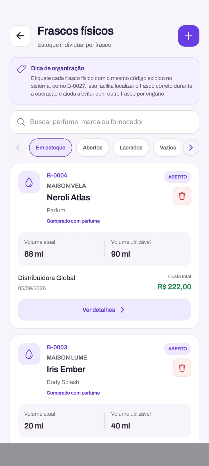 ZEROS Fragrance — Frascos físicos